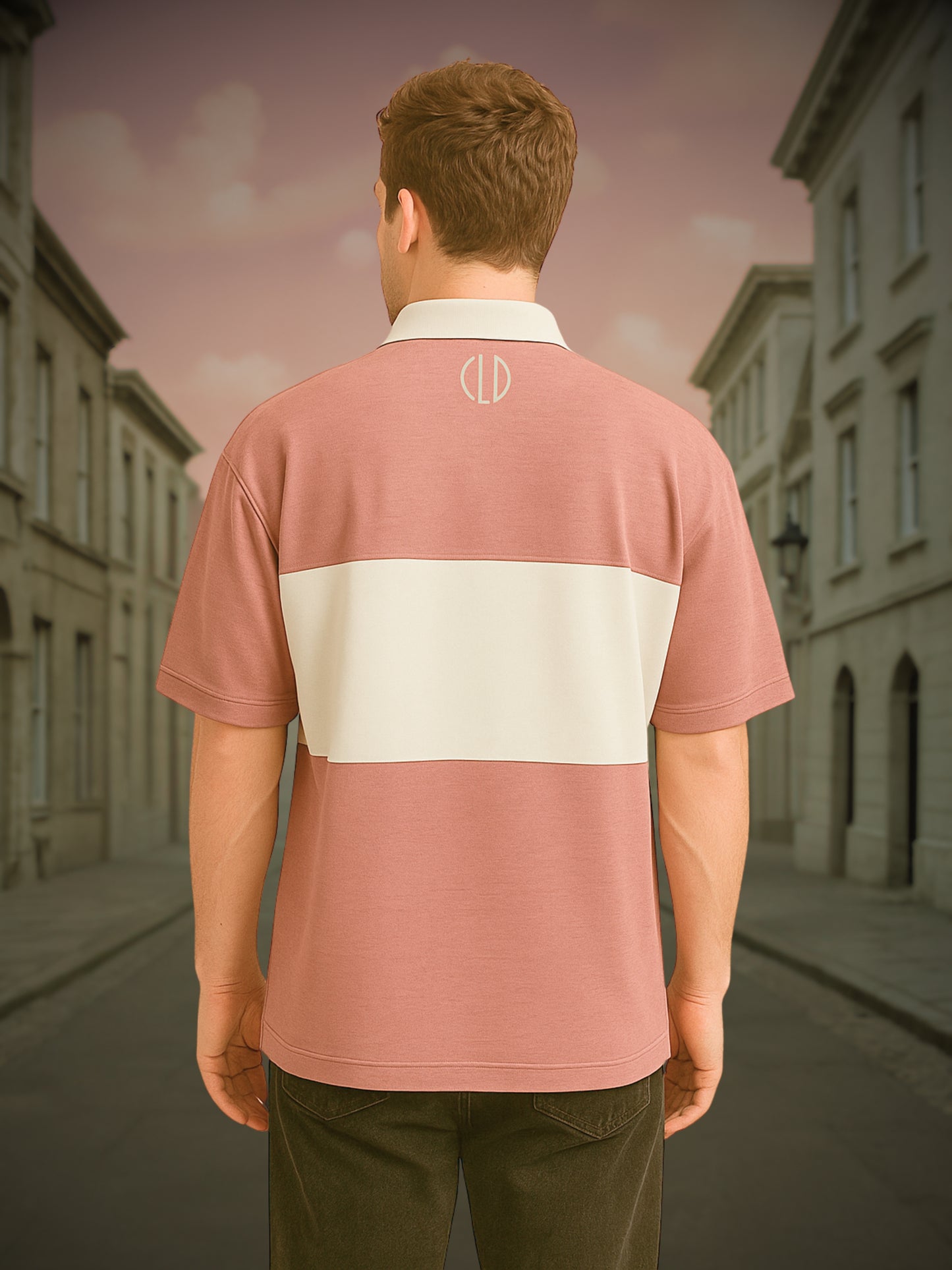 Sky pink white oversized polo