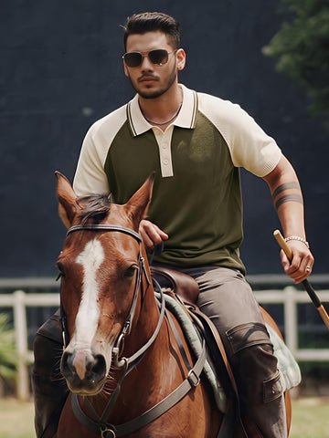 Olive Knitted Raglan Polo