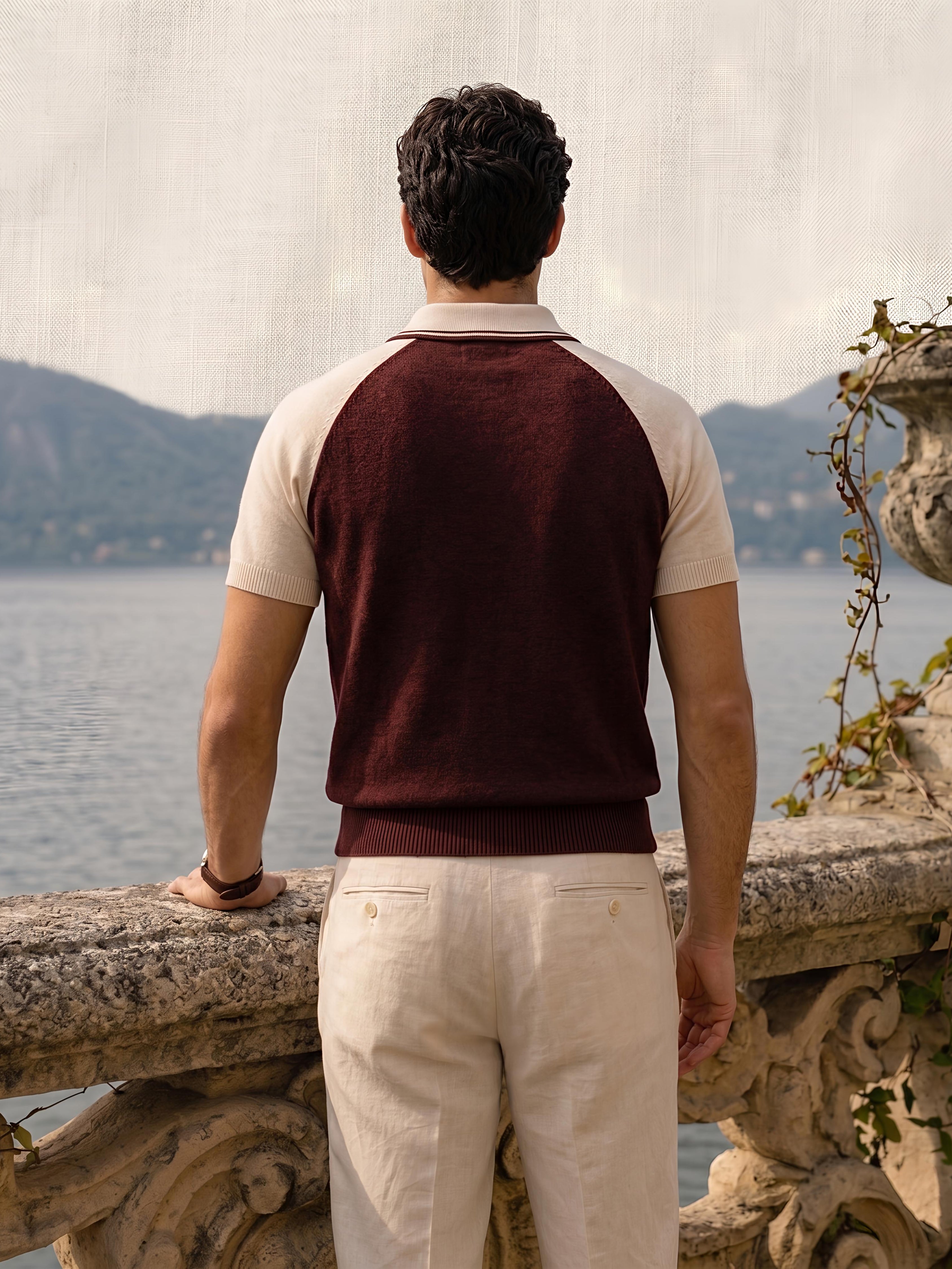 Maroon Knitted Raglan Polo