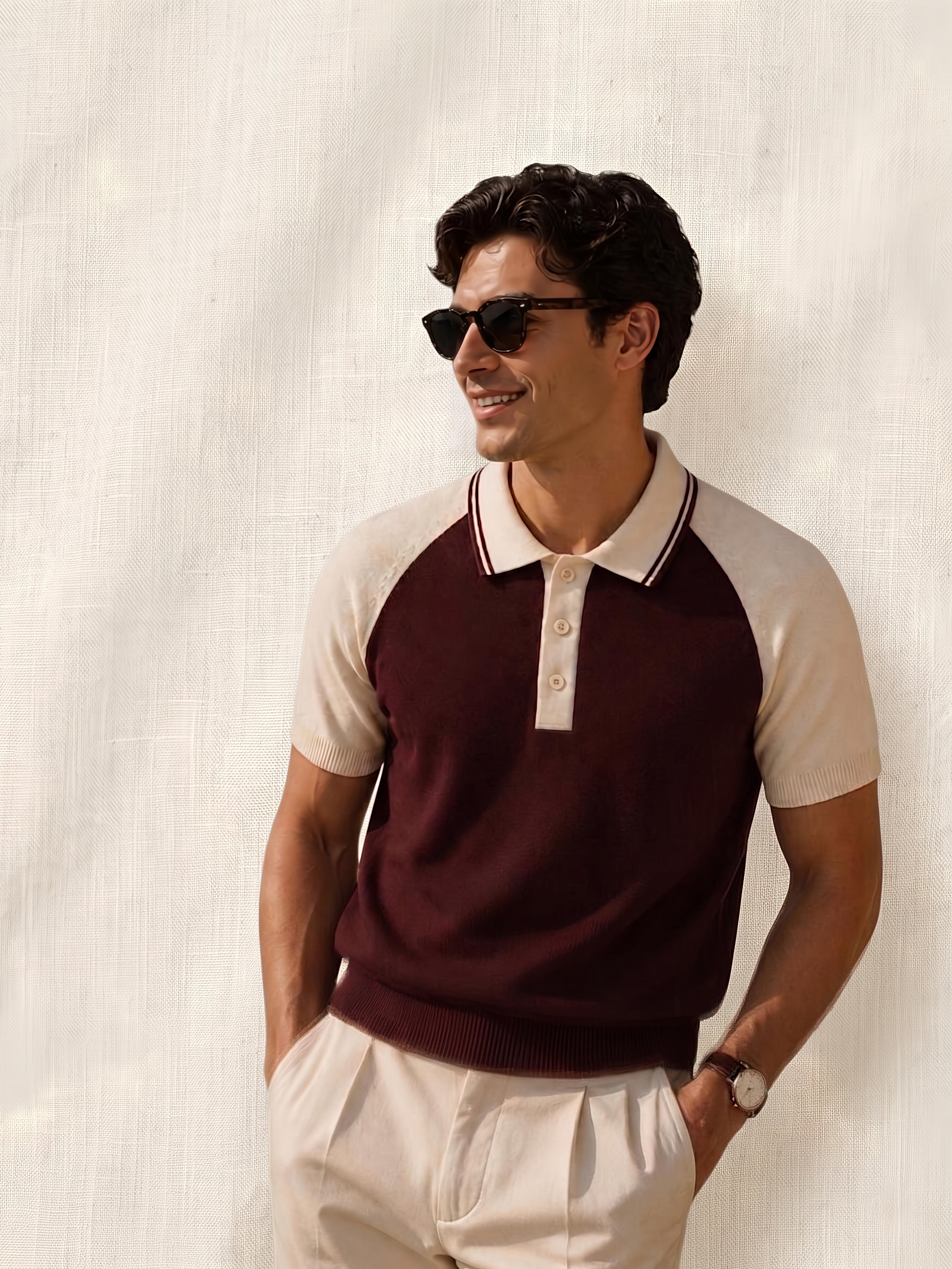 Maroon Knitted Raglan Polo