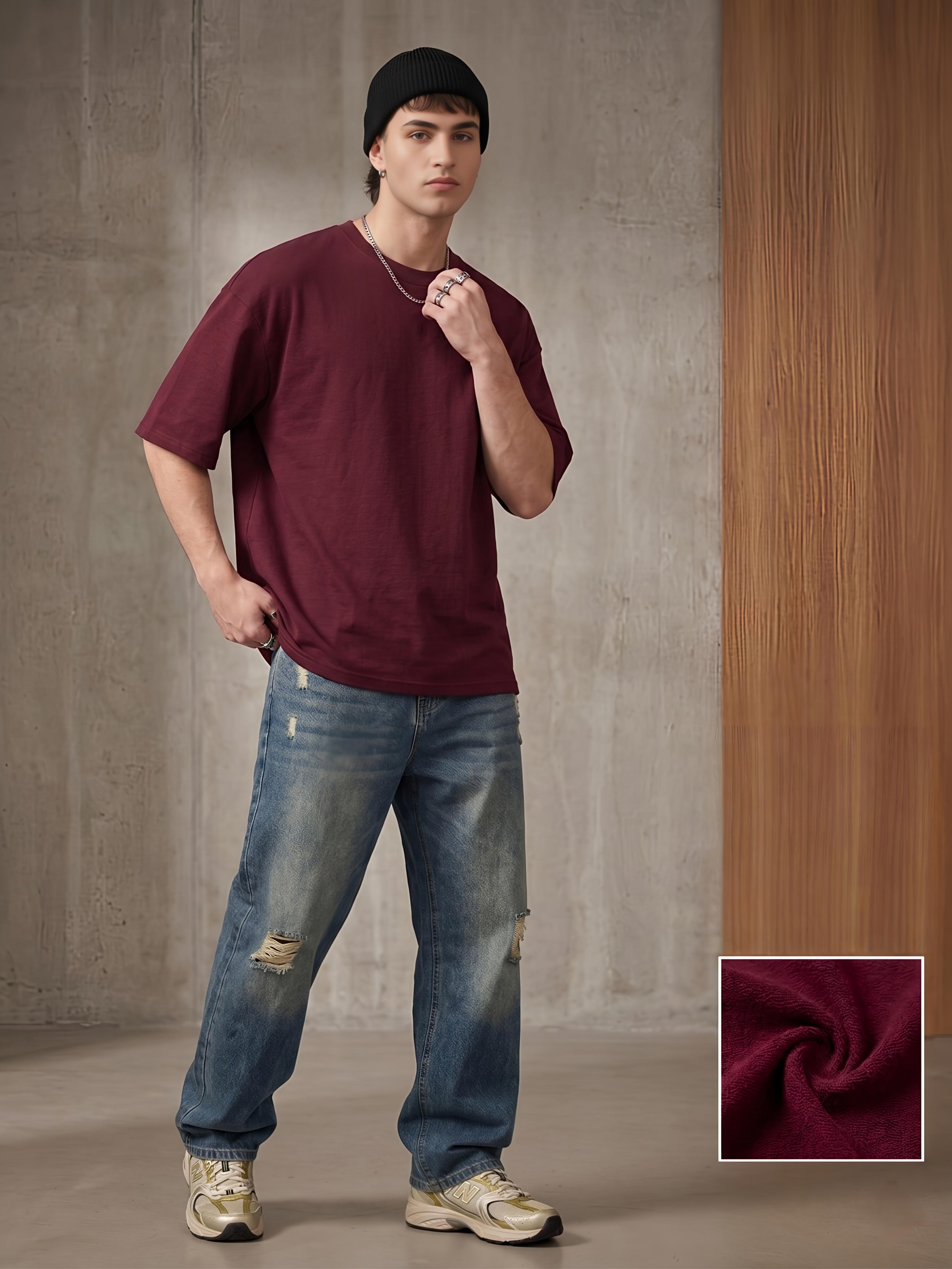 Maroon Cotton Lycra Terry oversized Tee