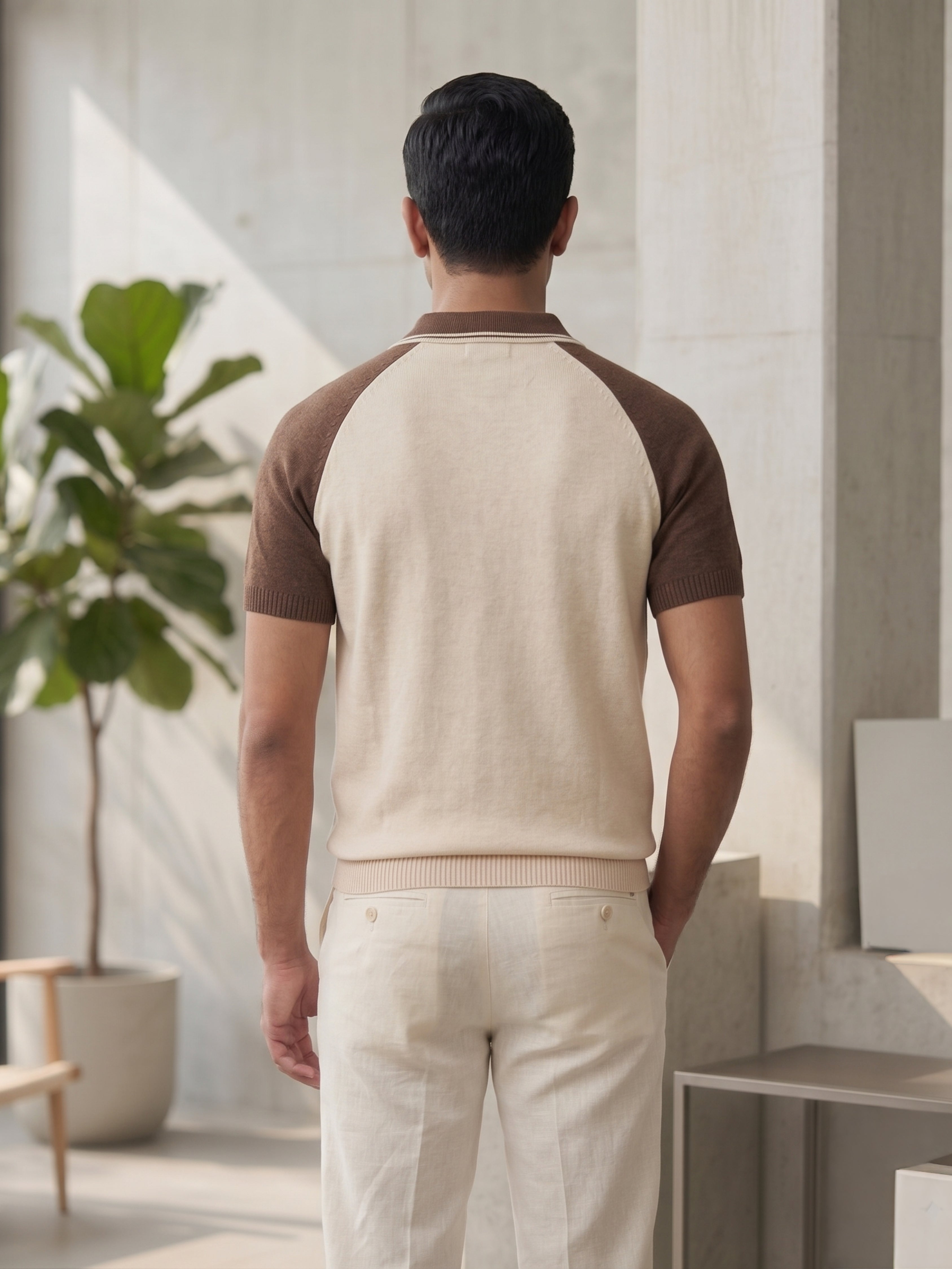 Off-White Brown Knitted Raglan Polo