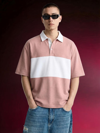 Sky pink white oversized polo