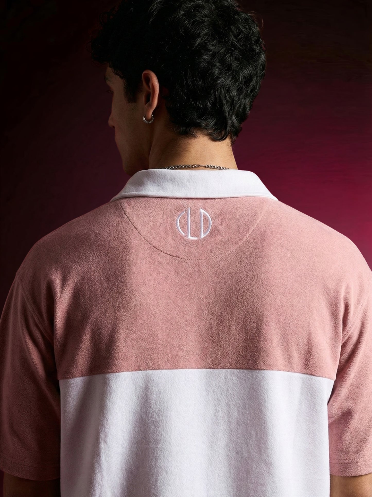 Sky pink white oversized polo