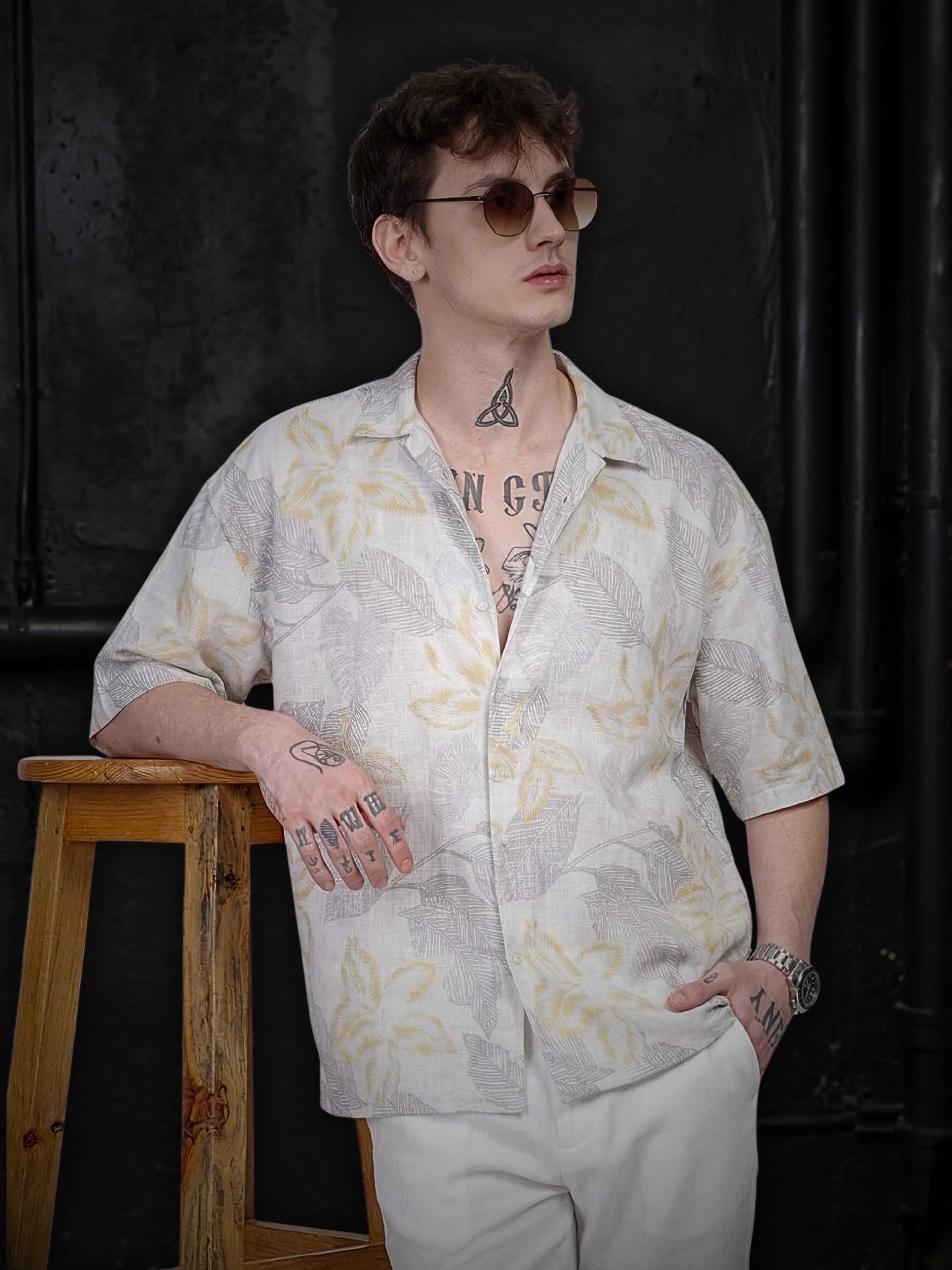 Oversized White Printed Shirt