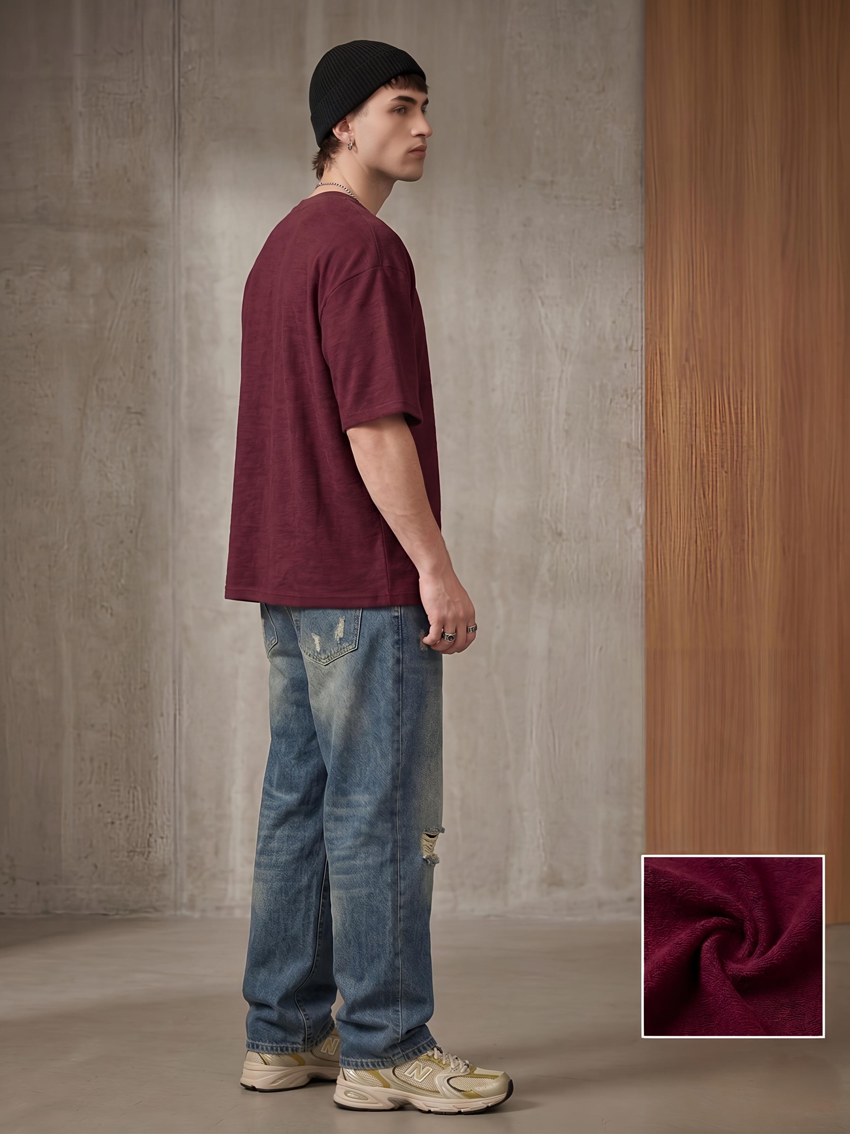 Maroon Cotton Lycra Terry oversized Tee