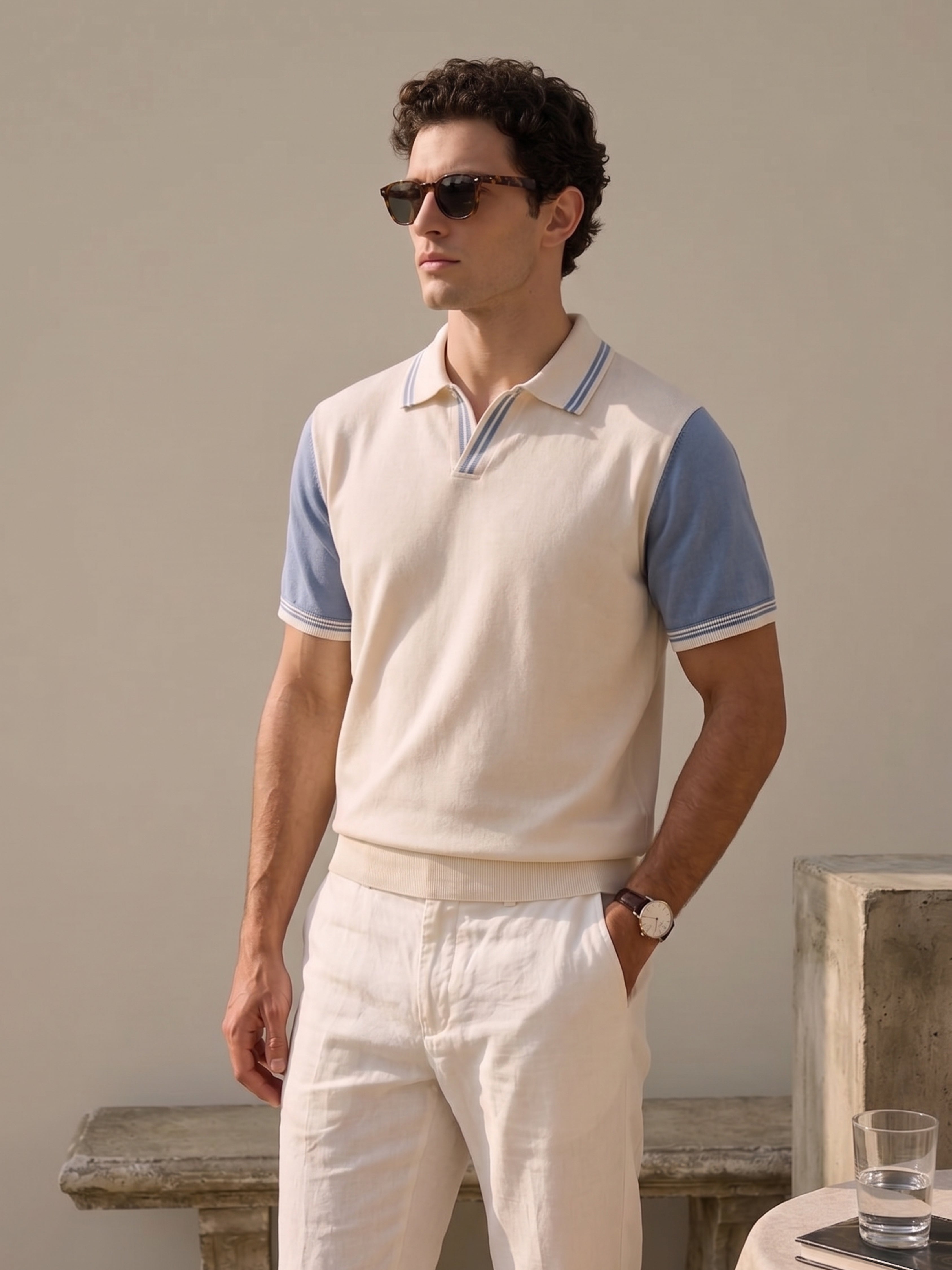 Classic Off-White Blue Knitted Polo