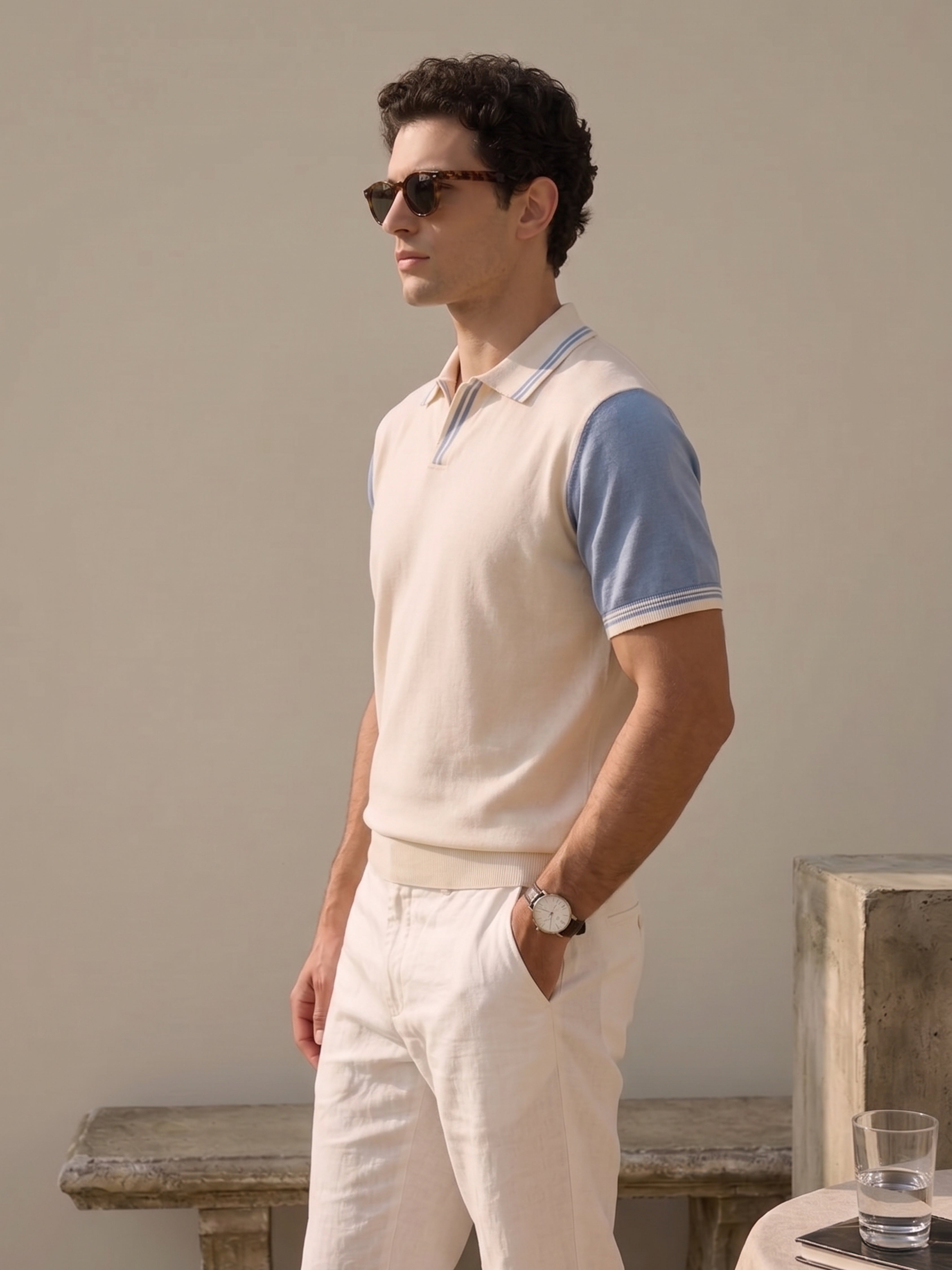 Classic Off-White Blue Knitted Polo
