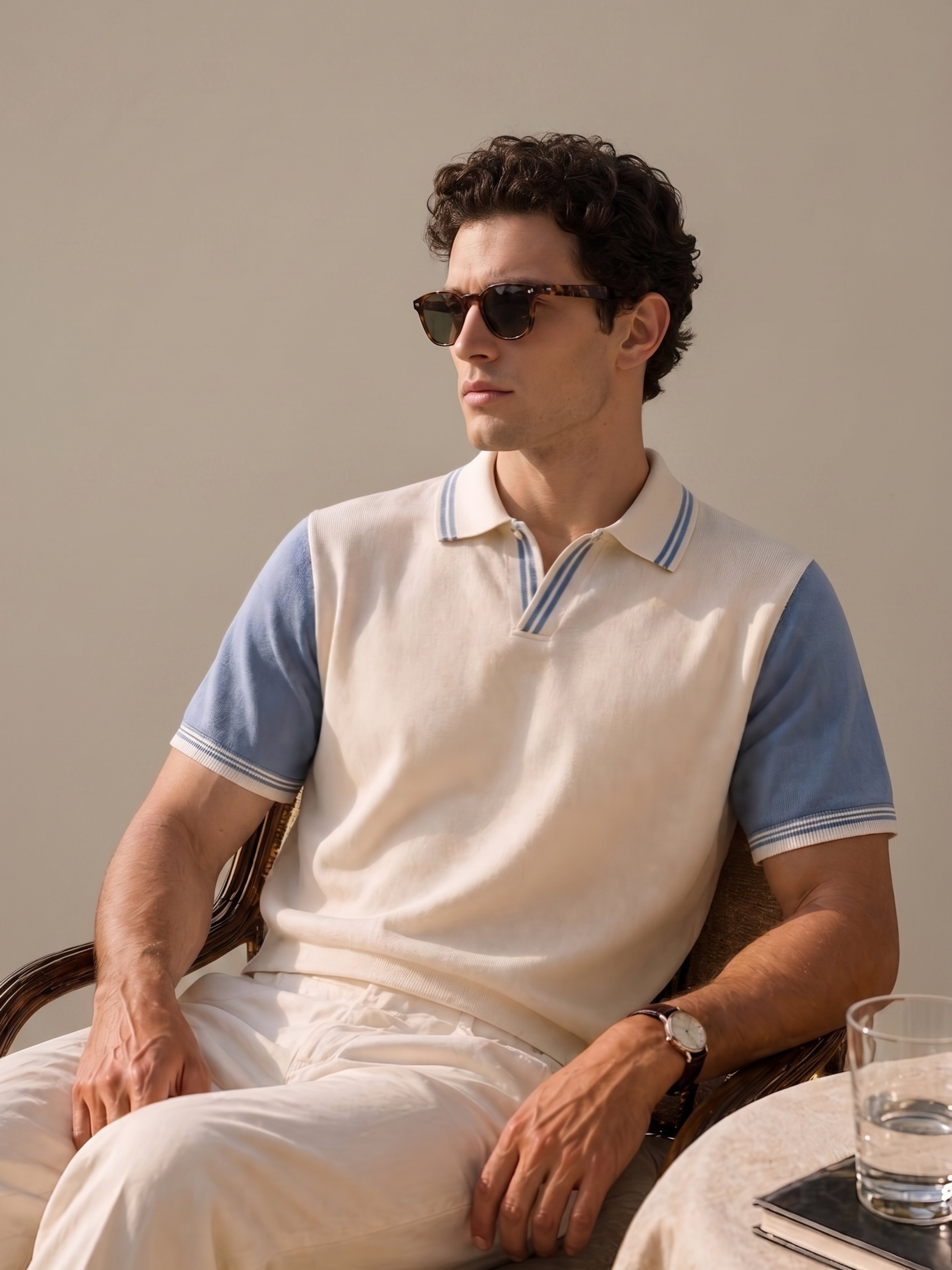 Classic Off-White Blue Knitted Polo