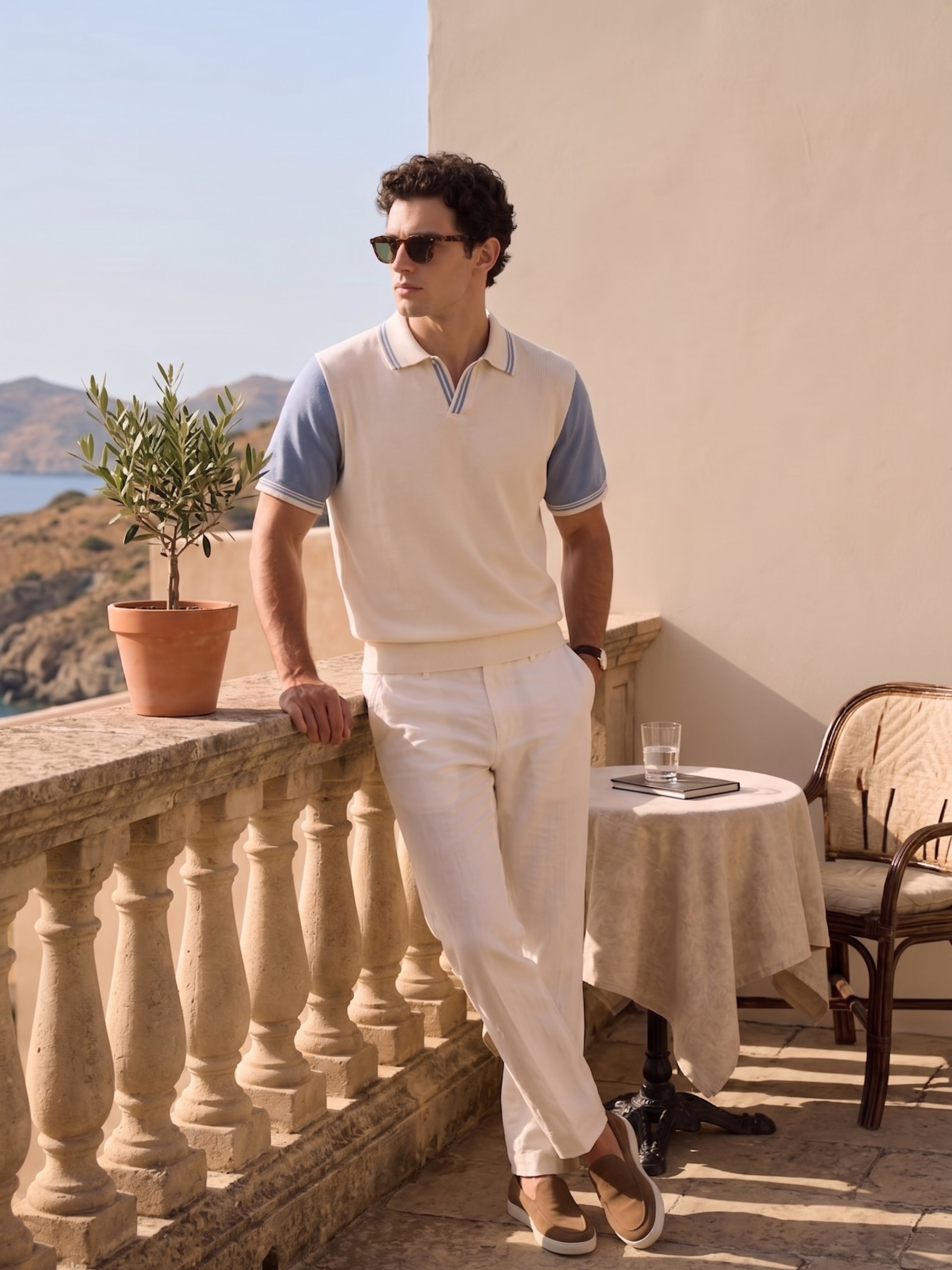 Classic Off-White Blue Knitted Polo