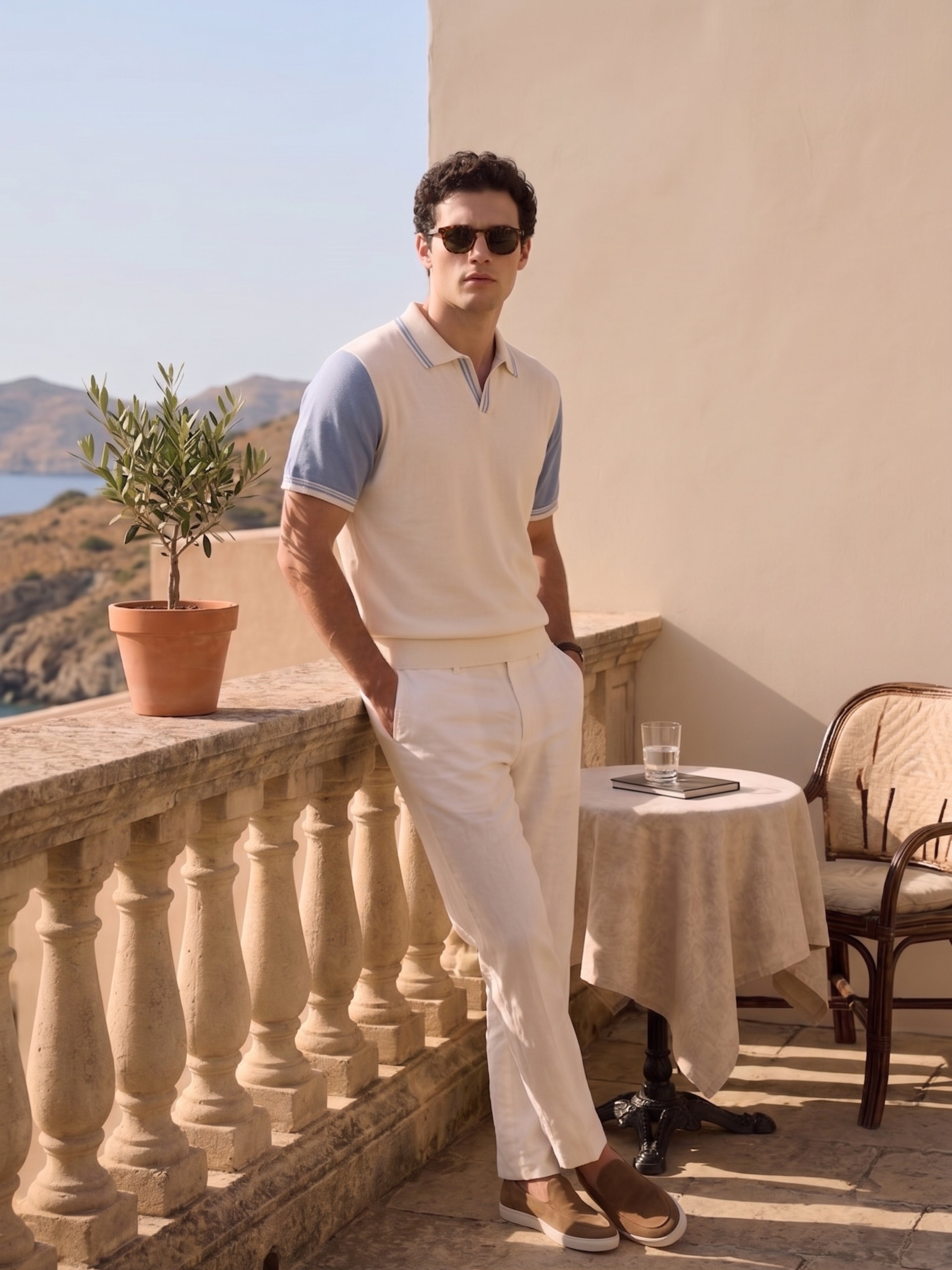 Classic Off-White Blue Knitted Polo