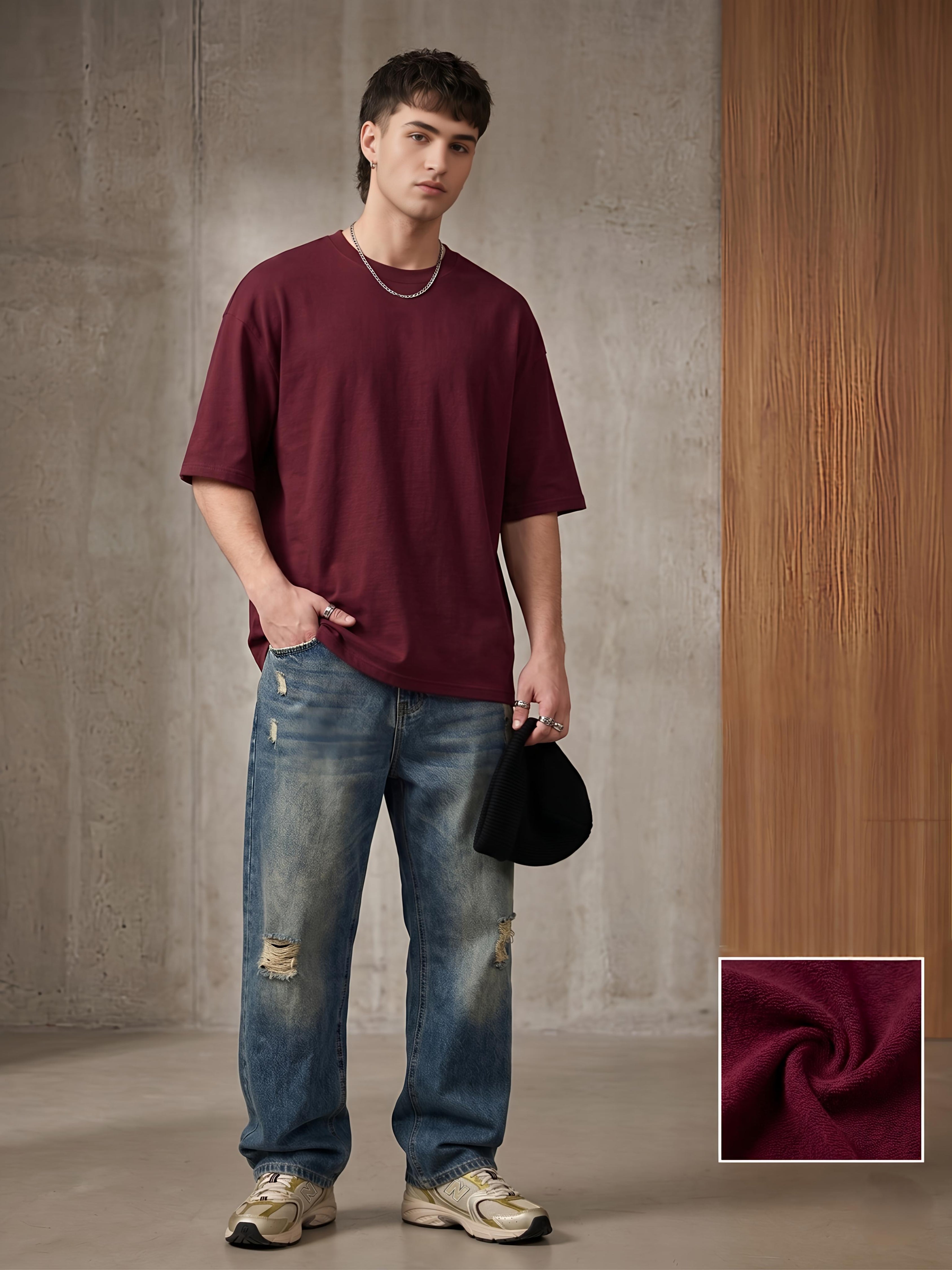 Maroon Cotton Lycra Terry oversized Tee