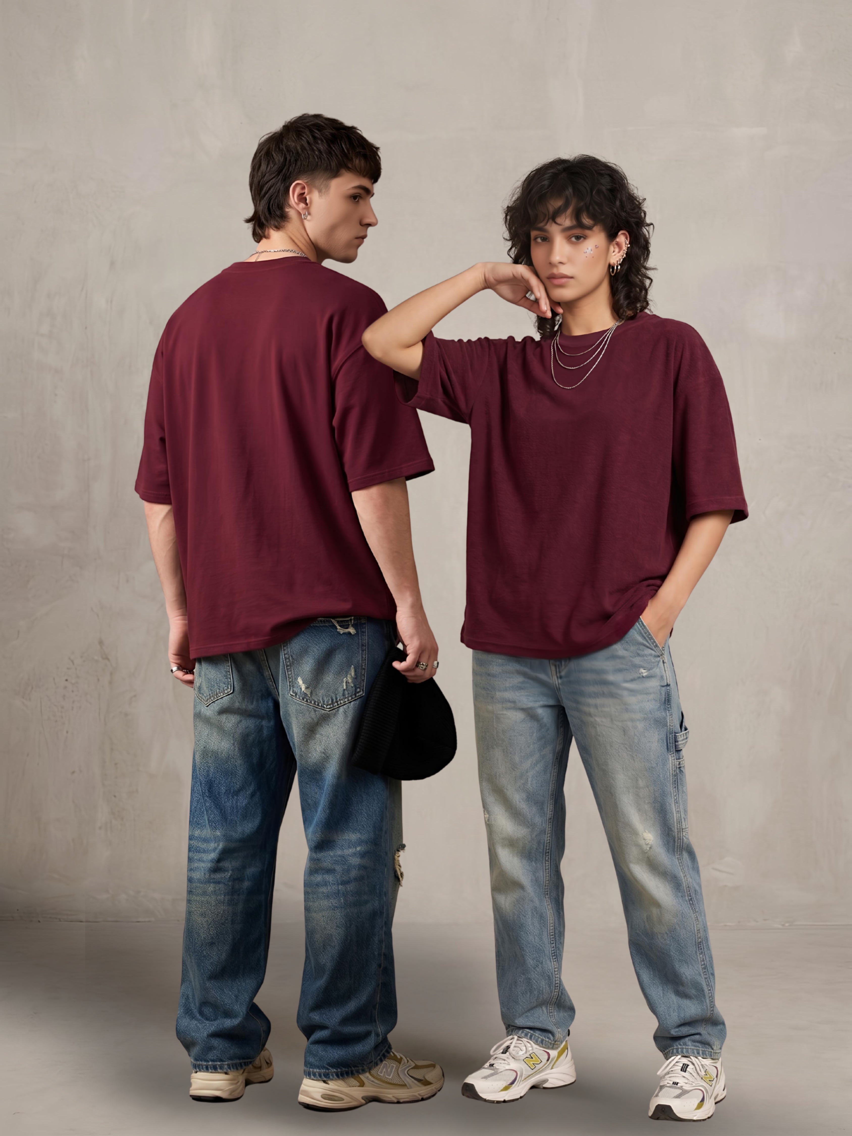Maroon Cotton Lycra Terry oversized Tee
