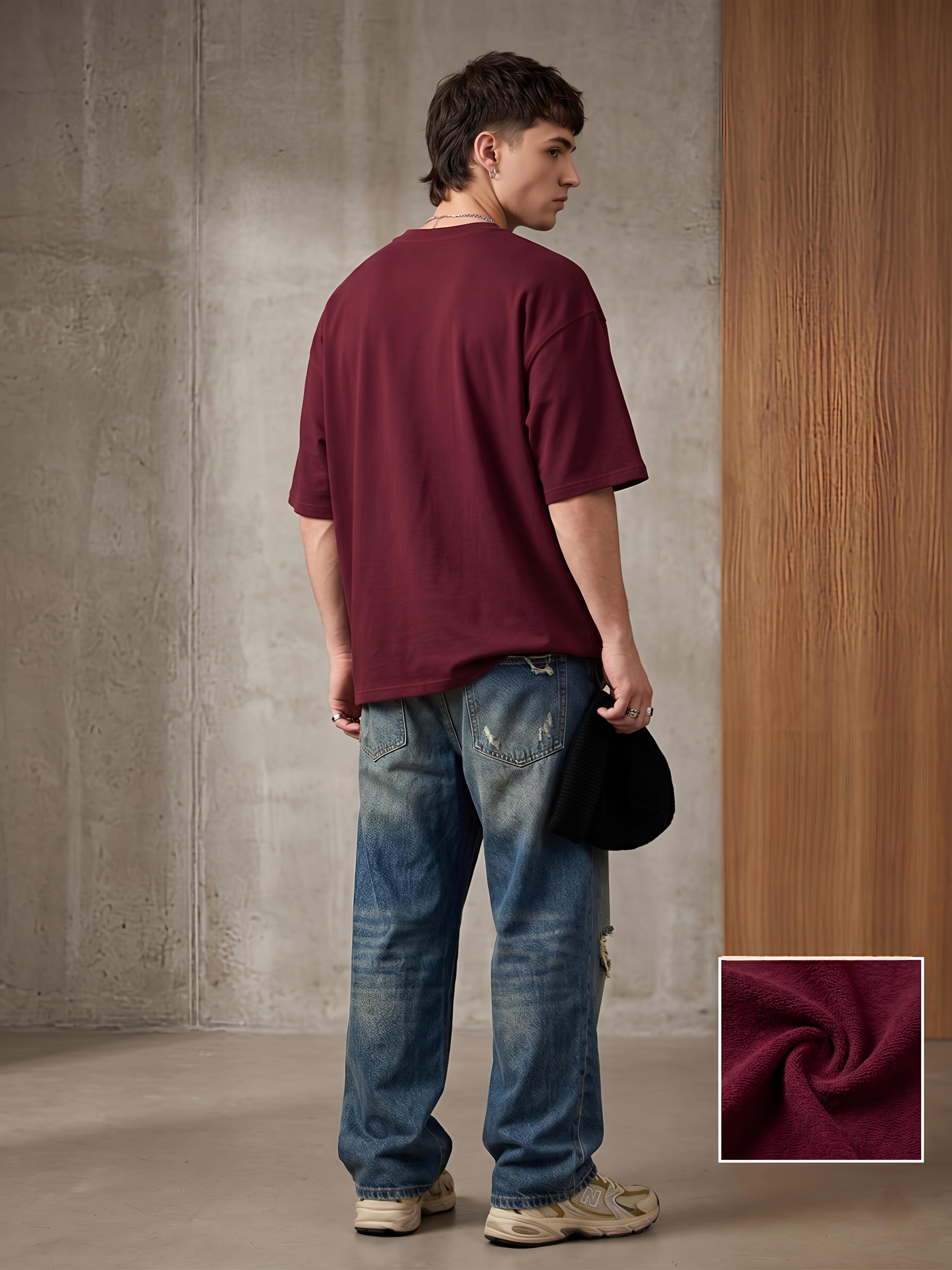 Maroon Cotton Lycra Terry oversized Tee