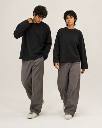 Black Mini Waffle Boxy Tee