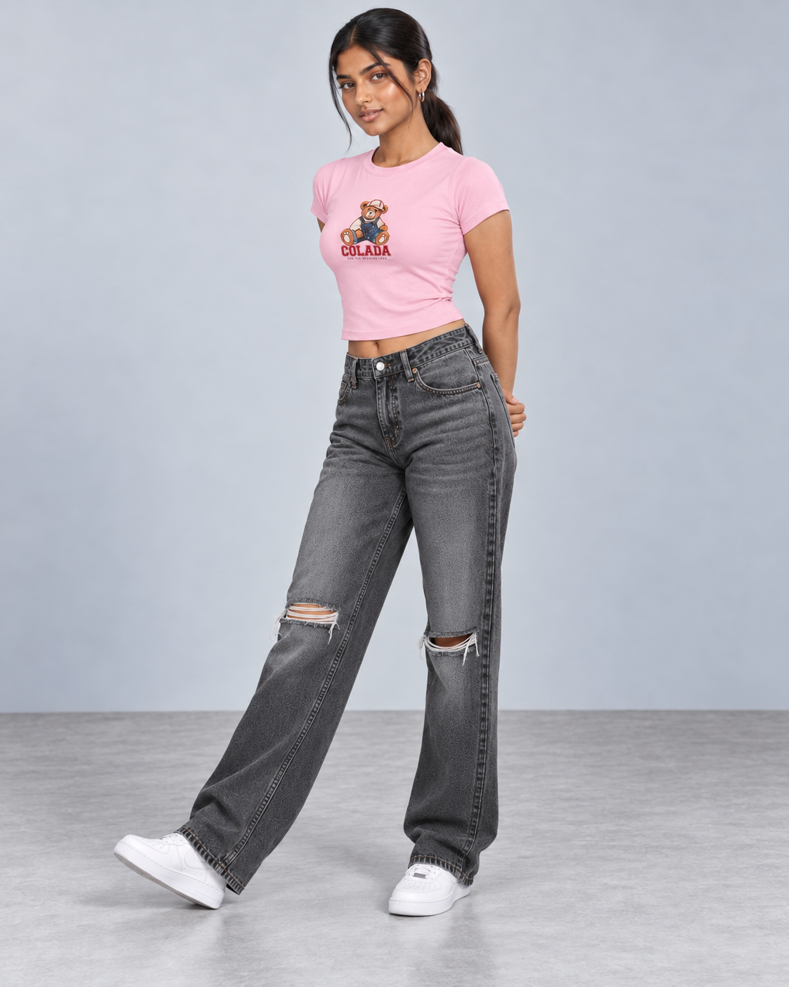 Teddy Embroidery Baby Tee