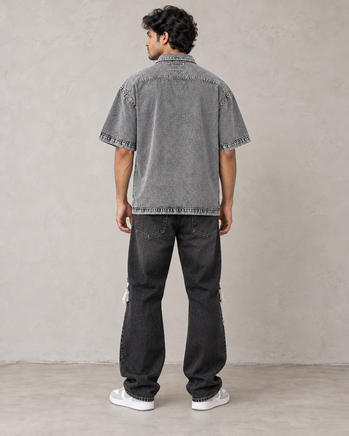Black Denim Wash Boxy Shirt