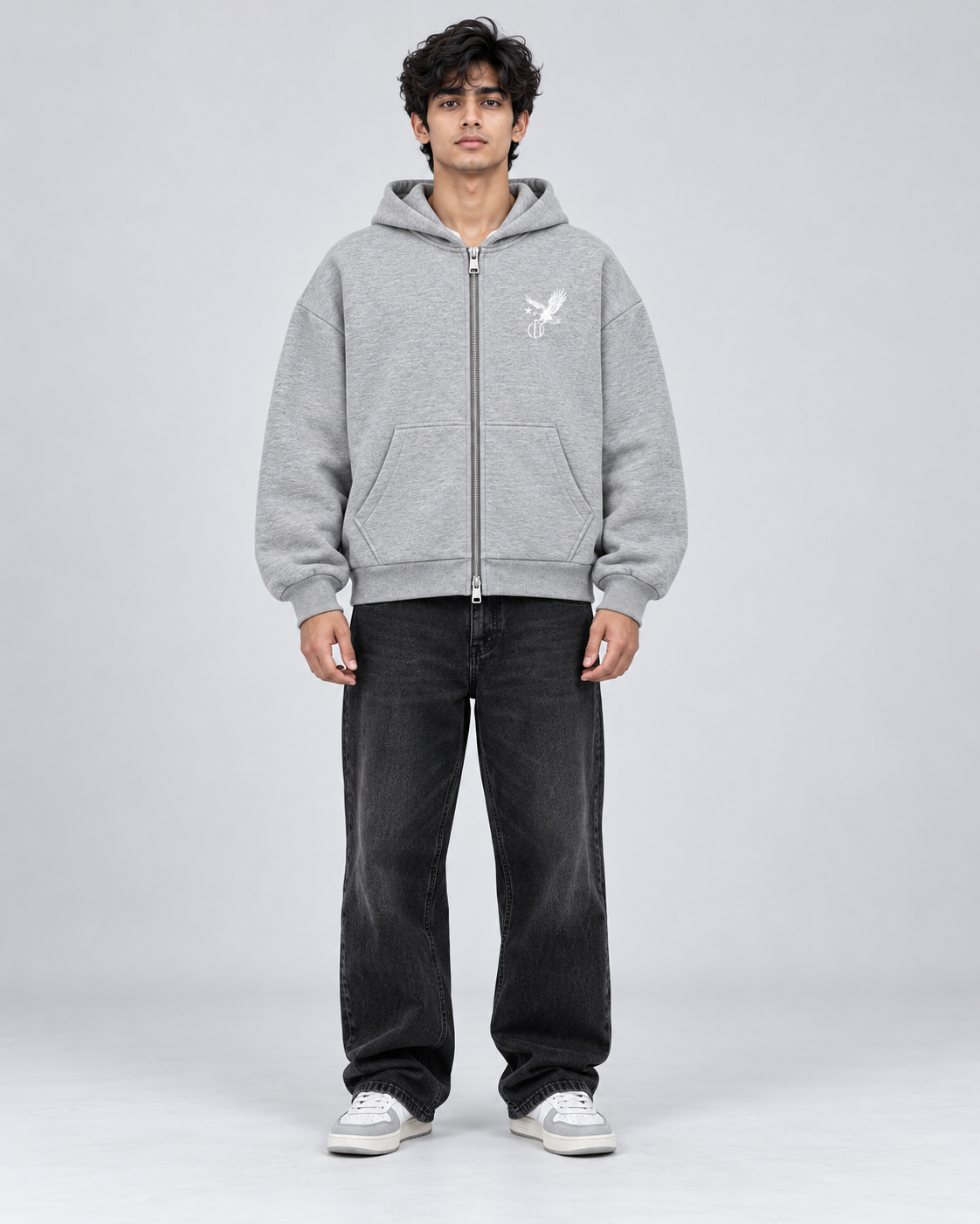 Grey Boxy Dual Zipper Hoodie