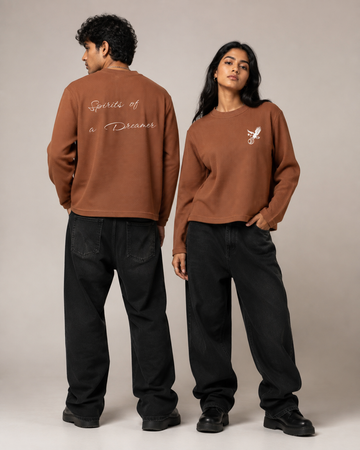 Brown Waffle Boxy Fit Full Sleeves Tee