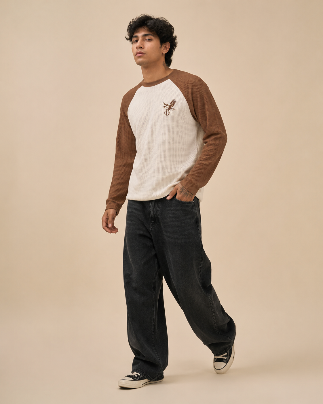 Unknown Brown Raglan Waffle Tee