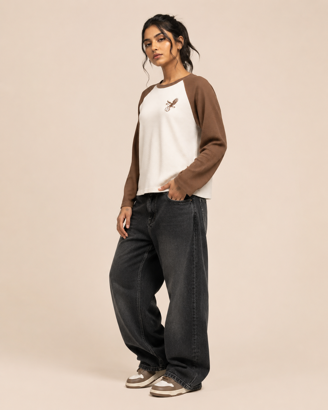 Unknown Brown Raglan Waffle Tee