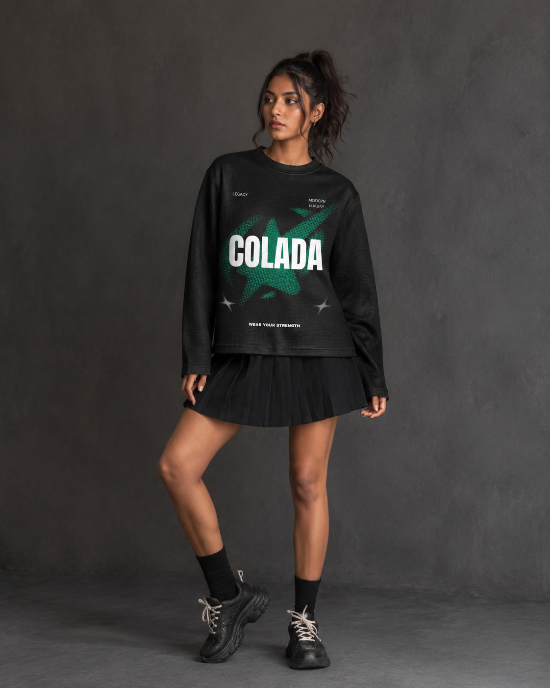 Green Star Black Waffle Tee