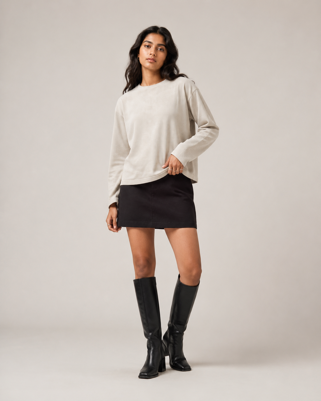Moonbeam Mini Waffle Boxy Tee