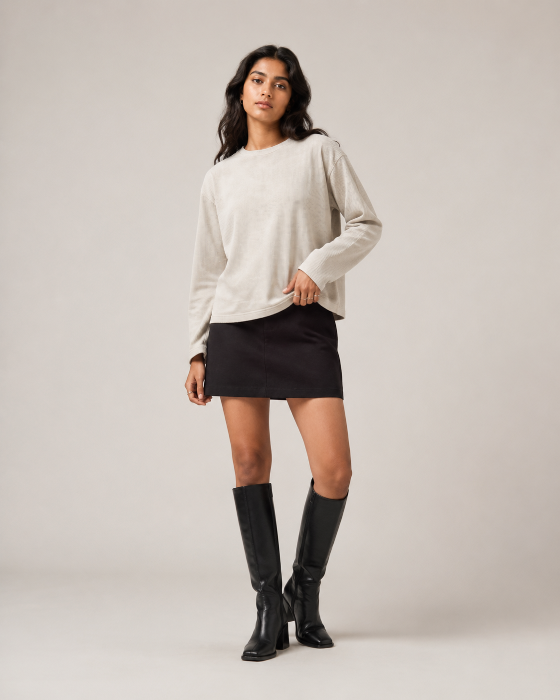 Moonbeam Mini Waffle Boxy Tee