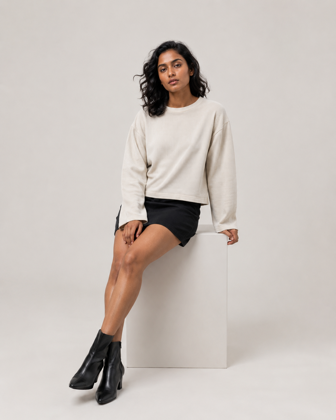 Moonbeam Mini Waffle Boxy Tee
