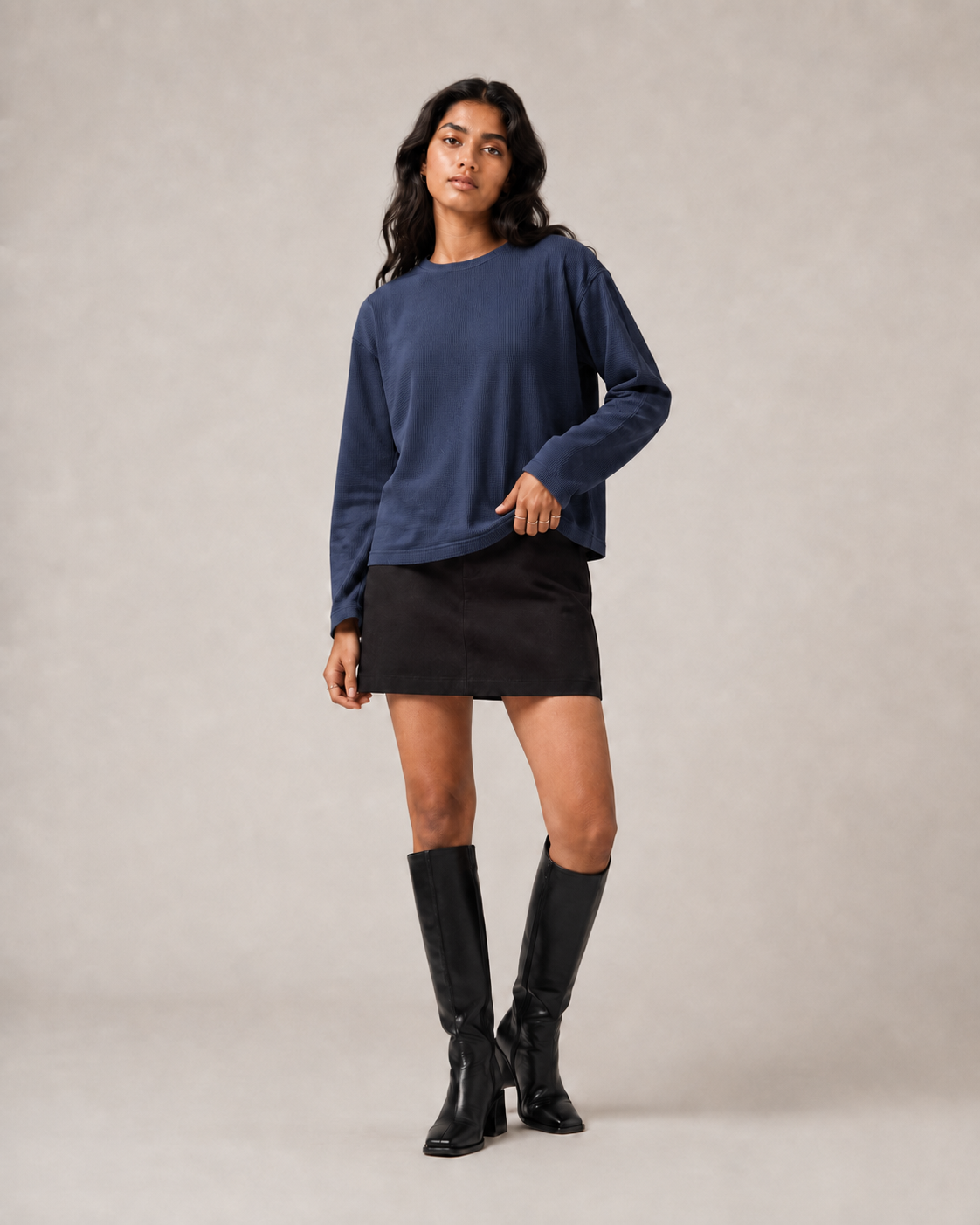 Sailor Blue Mini Waffle Boxy Tee