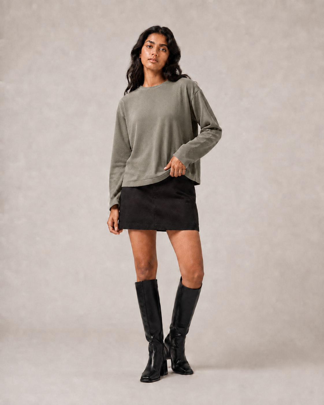 Trench Coat Mini Waffle Boxy Tee