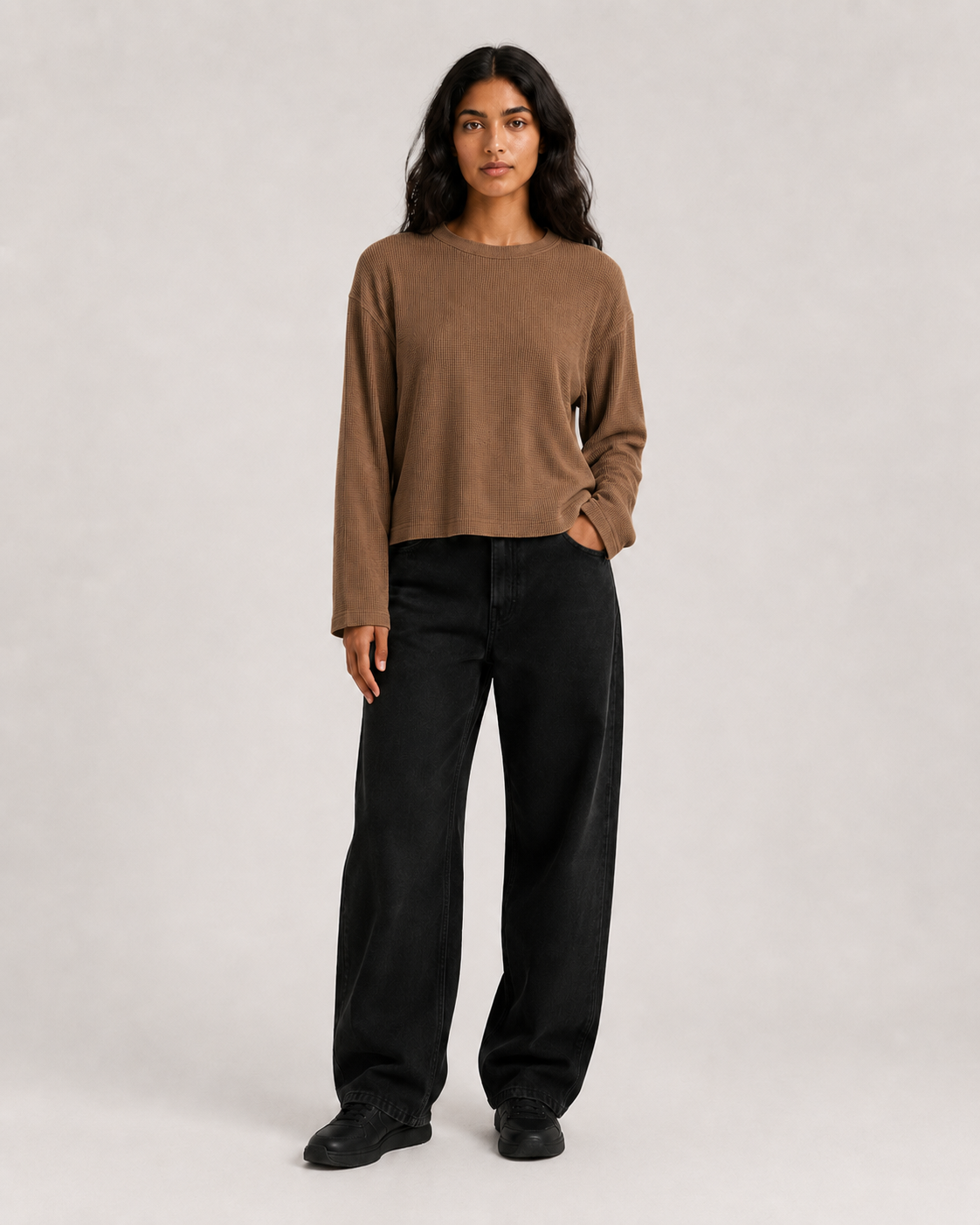 Pecan Brown Mini Waffle Boxy Tee
