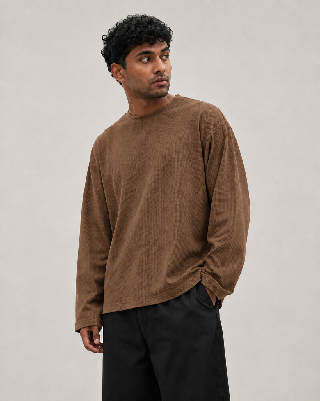 Pecan Brown Mini Waffle Boxy Tee