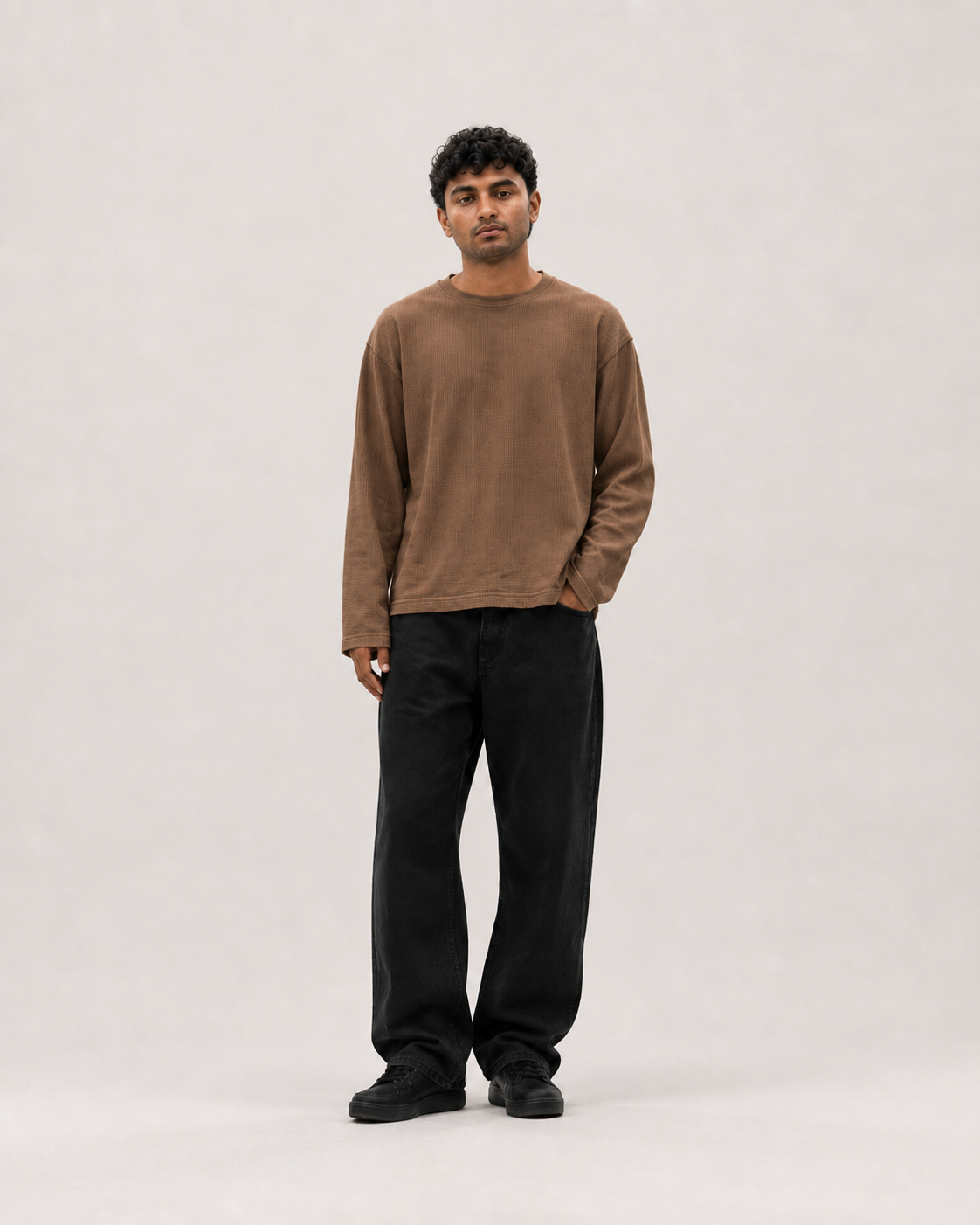 Pecan Brown Mini Waffle Boxy Tee