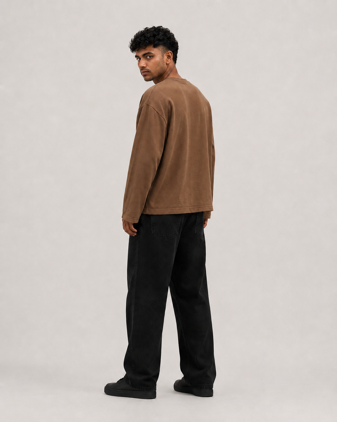 Pecan Brown Mini Waffle Boxy Tee