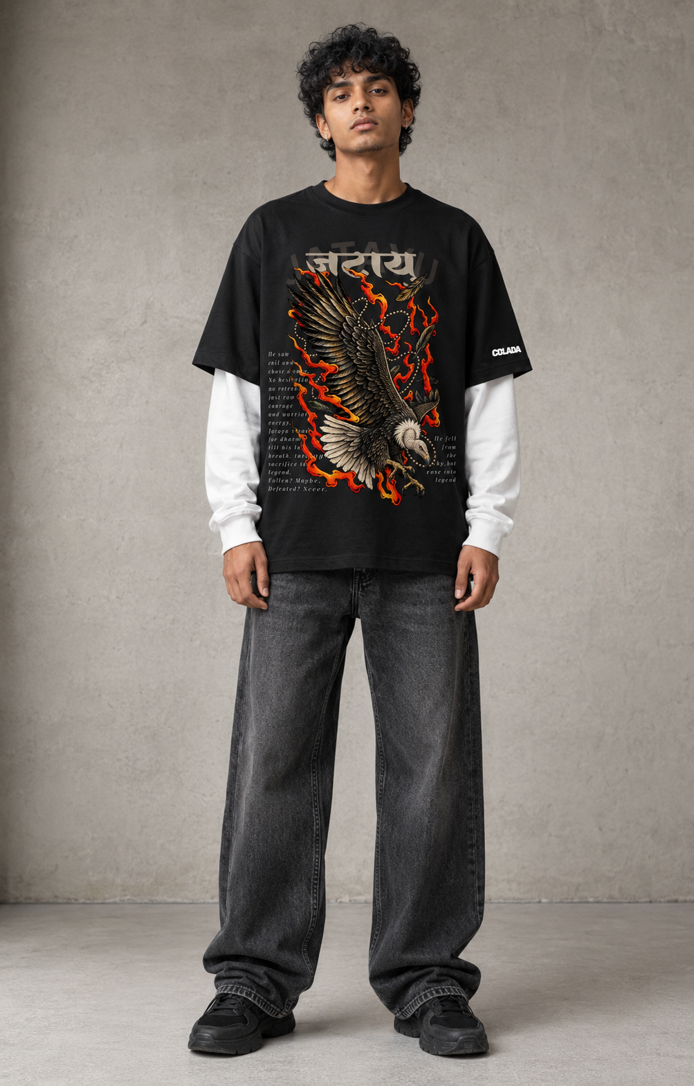 Jatayu Black Attached Sleeve Oversized Tee