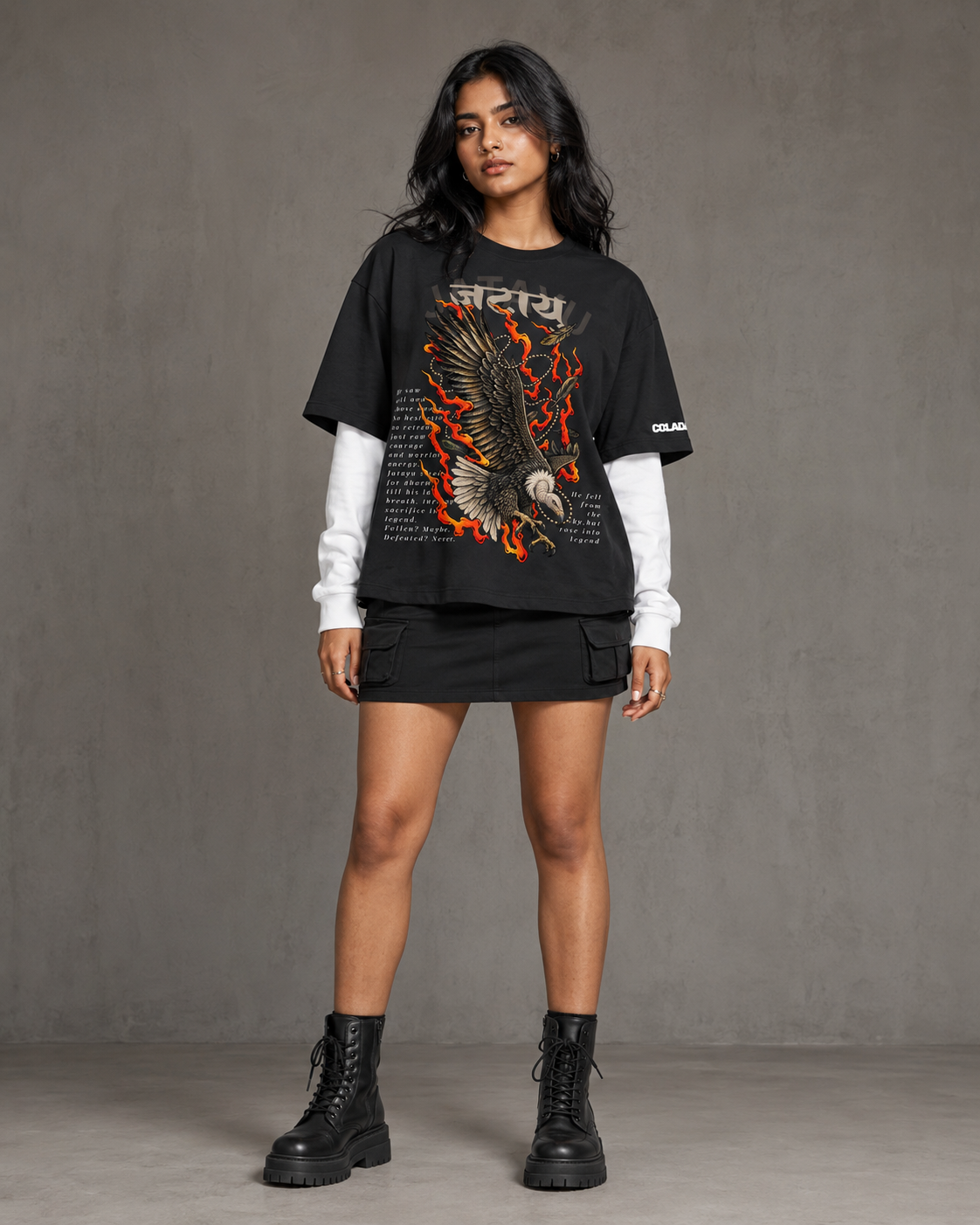 Jatayu Black Attached Sleeve Oversized Tee