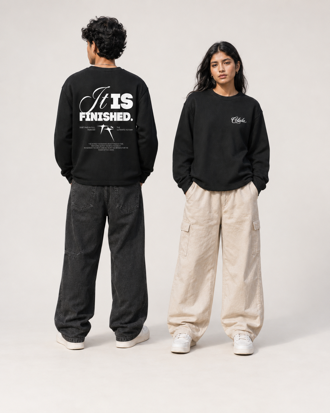 It's Finished Black Waffle Knit Oversized Tee