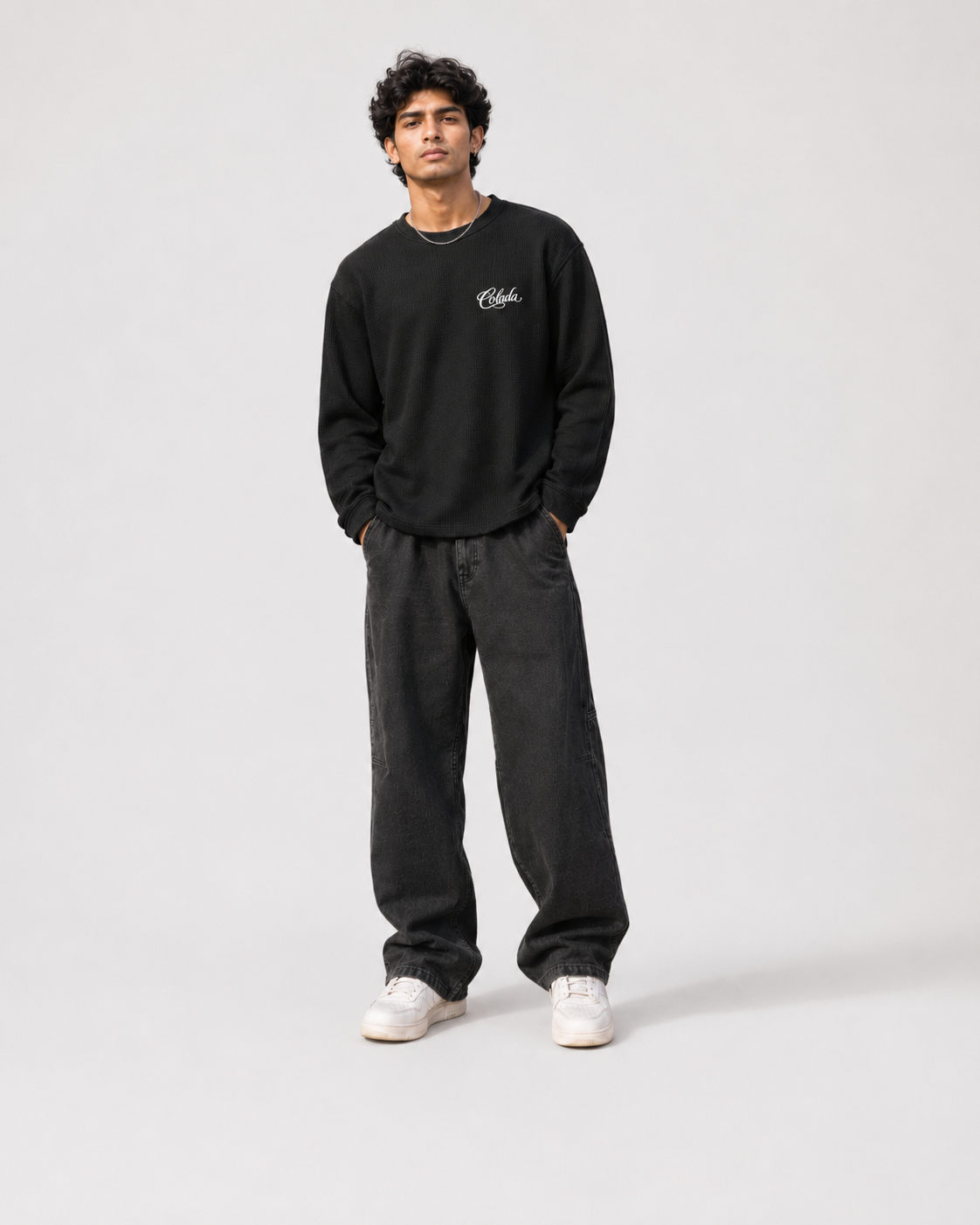 It's Finished Black Waffle Knit Oversized Tee