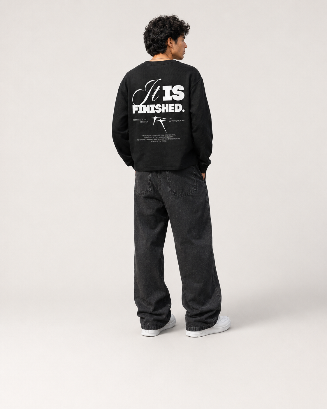 It's Finished Black Waffle Knit Oversized Tee