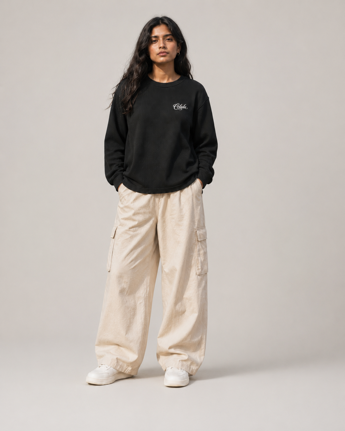 It's Finished Black Waffle Knit Oversized Tee