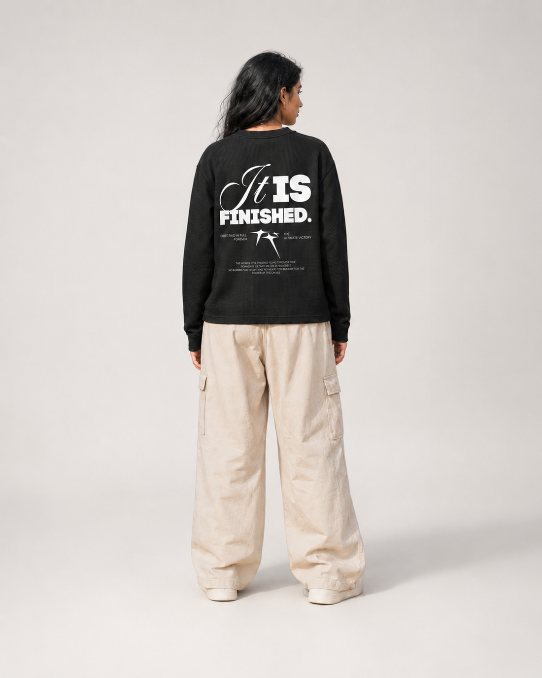 It's Finished Black Waffle Knit Oversized Tee