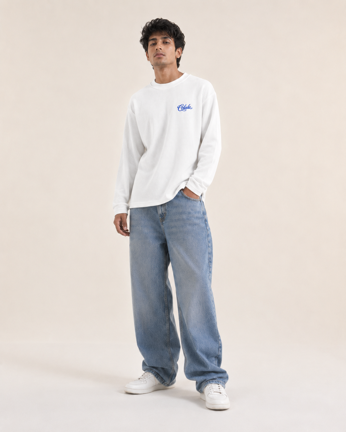 Ask White Waffle Knit Boxy Fit Tee