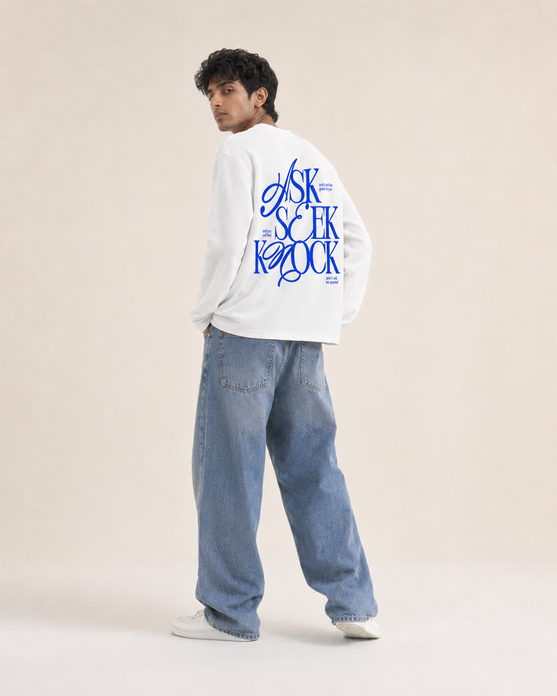 Ask White Waffle Knit Boxy Fit Tee