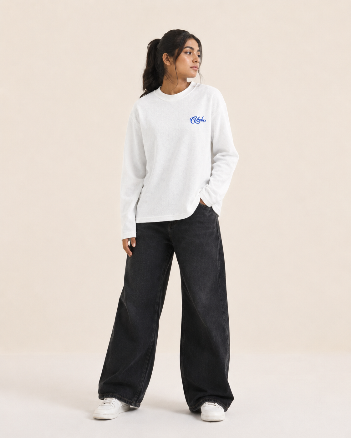 Ask White Waffle Knit Boxy Fit Tee