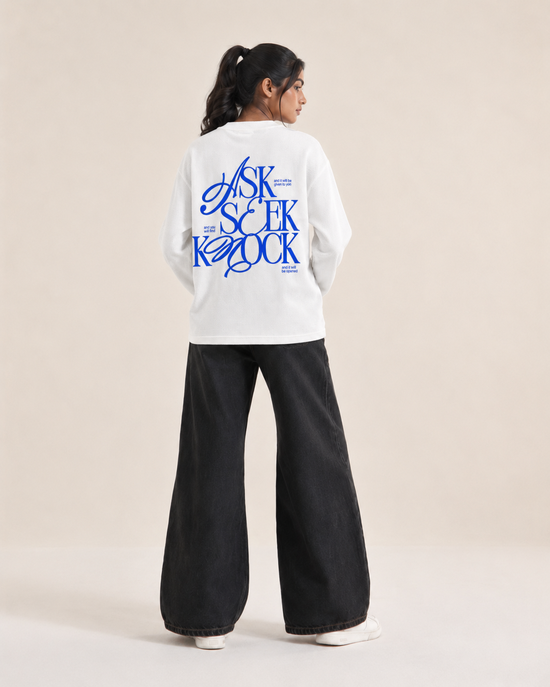 Ask White Waffle Knit Boxy Fit Tee