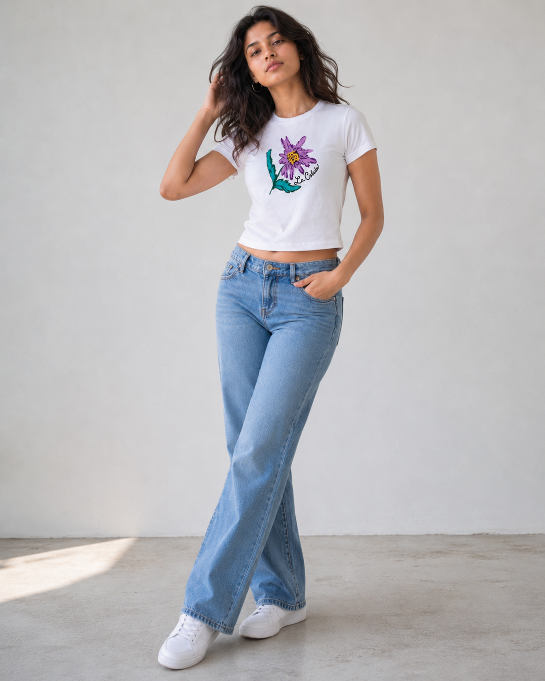 Purple Daisy — White Baby Tee