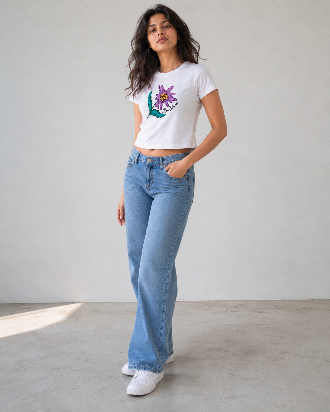 Purple Daisy — White Baby Tee