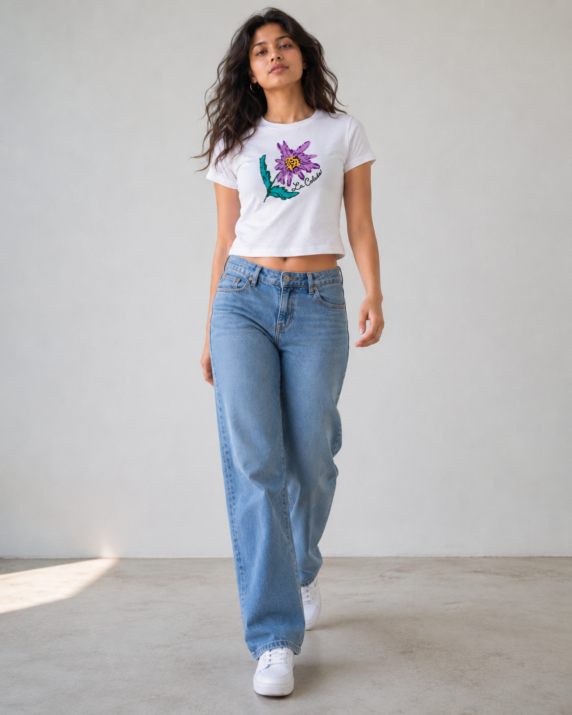 Purple Daisy — White Baby Tee
