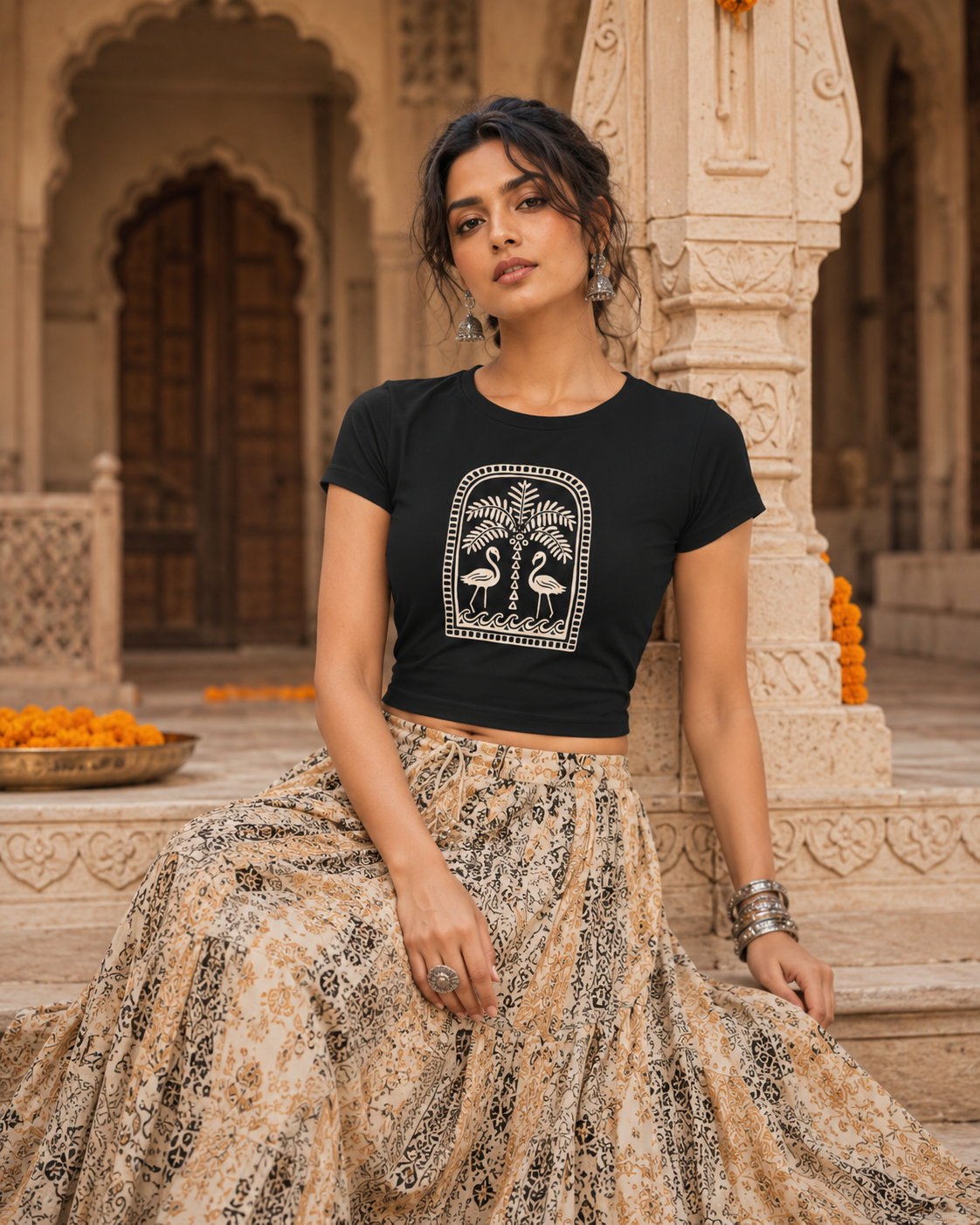 Block Print Black Baby Tee